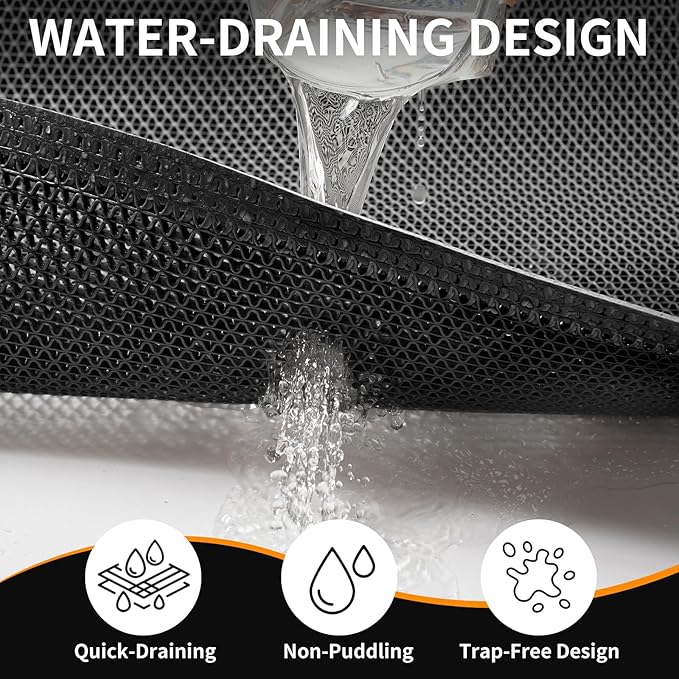 Front Door Mat 24''x71'', Drainage Heavy Duty Dirt Trapping Non-Slip Doormats, Outdoor Rubber Floor Mats, Restaurant Commercial Kitchen Industral Pool Entrance Bar Wet Area, Black