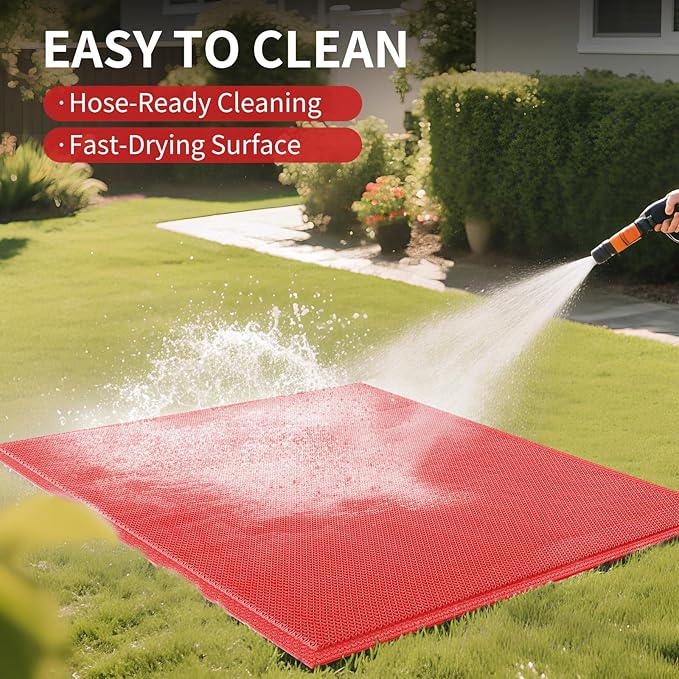 Front Door Mat 31''x47'', Drainage Heavy Duty Dirt Trapping Non-Slip Doormats, Outdoor Rubber Floor Mats, Restaurant Commercial Kitchen Industral Pool Entrance Bar Wet Area, Red
