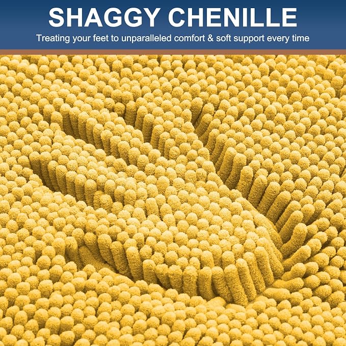 Smiry Luxury Chenille Bathroom Rugs 34x21, Extra Soft and Absorbent Shaggy Bath Mat, Machine Washable, Non-Slip Plush Carpet Runner for Tub, Shower, and Floor, Home Decor Accessories, Yellow
