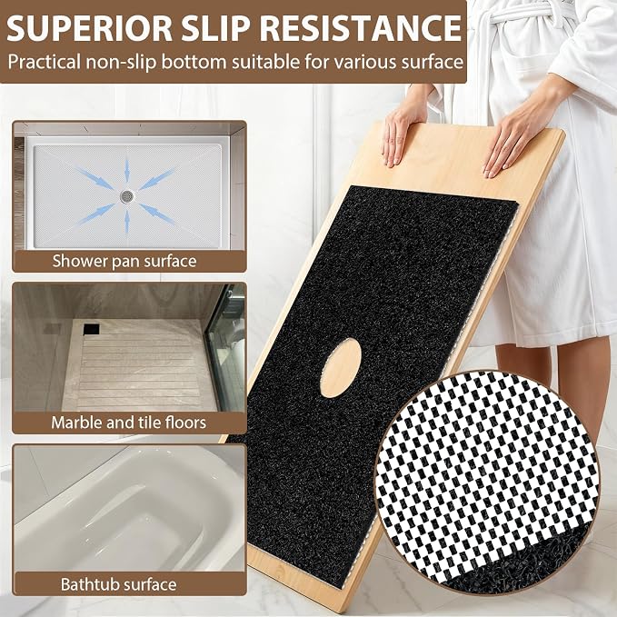 Extra Large Non Slip Shower Mat: 59x35.4 inch Loofah Shower Mat for Inside Shower with Drain Hole in Middle, Soft PVC Anti-Slip Shower Stall Mats for Bathroom,Wet Area, Quick Drying