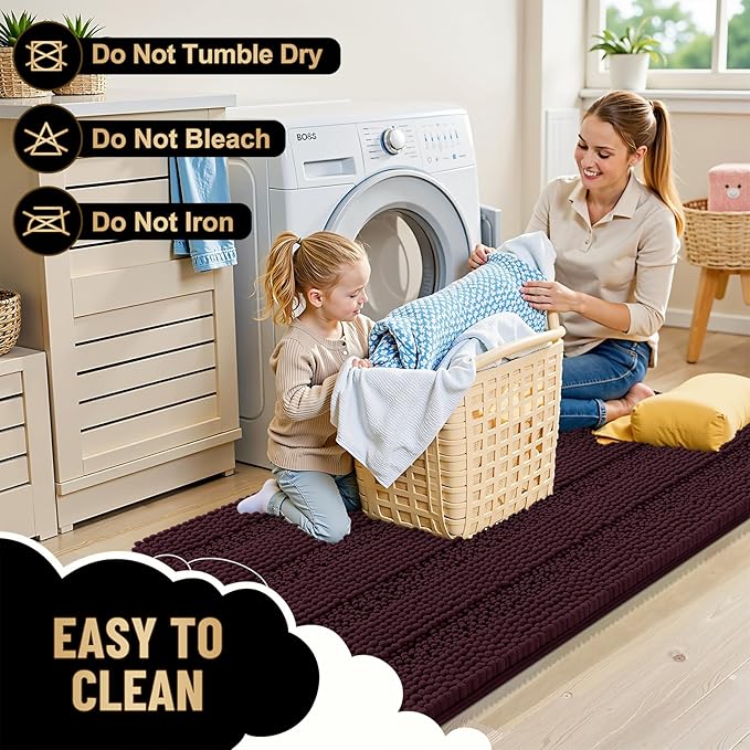 OLANLY Thick Bathroom Rugs 30x20, Extra Soft Absorbent Chenille Striped Bath Rugs, Rubber Backing, Machine Wash Dry, Bath Mats for Bathroom Floor, Tub and Shower, Home Decor Accessories, Black Cherry