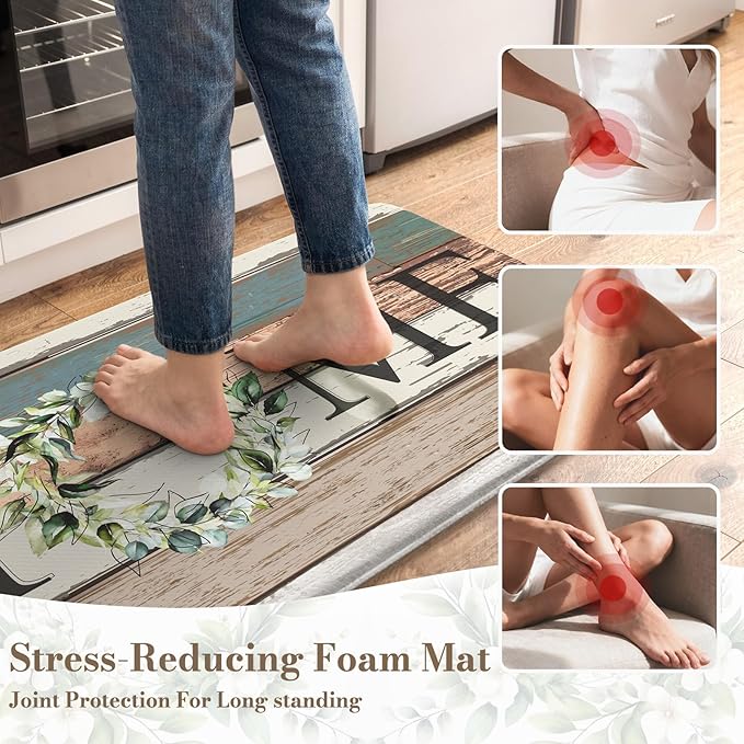 KIMODE Kitchen Mats 2PCS,Cushioned Anti Fatigue Farmhouse Kitchen Rugs and Mats,Non Skid Waterproof Kitchen Mats for Floor,Comfort Foam Standing Desk Mat for Home,Office,Sink,Laundry