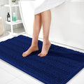 OLANLY Thick Bathroom Runner Rugs 44x24, Extra Absorbent Chenille Striped Bath Rugs, Rubber Backing, Machine Wash Dry, Long Bath Mats for Bathroom Floor, Tub and Shower, Home Decor Accessories, Navy