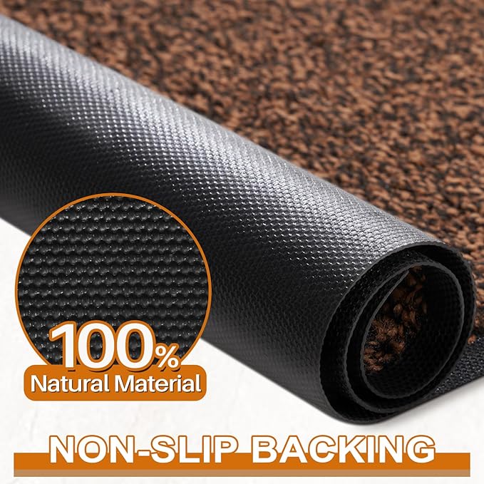 Mibao Front Door Mat, Dirt Trapper Welcome Mat for Outdoor Indoor, Non-Slip Waterproof Doormat, Durable Machine Washable Low Profile Entry Rug for Back Door Outside Patio Porch, 48" x 36", Brown