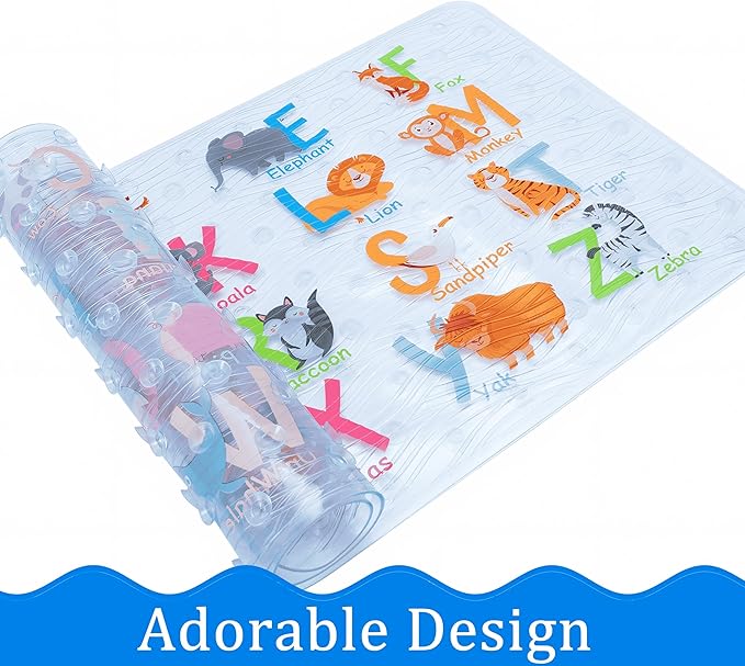 BEEHOMEE Bath Mats for Tub Kids,Baby Toddler - Large Cartoon Non-Slip Bathroom Bathtub Anti-Slip Shower Mats for Floor 35x15,Machine Washable XL Size Bathroom Mats (Alphabet)