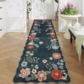 Bedroom Rug Runner, 3x10 Green Runners for Hallways Non Slip Rubber, Machine Washable Rugs Runner Floral Faux Wool for Kitchen, Living Room, Entryway, Bedroom, Bathroom, Dark Green