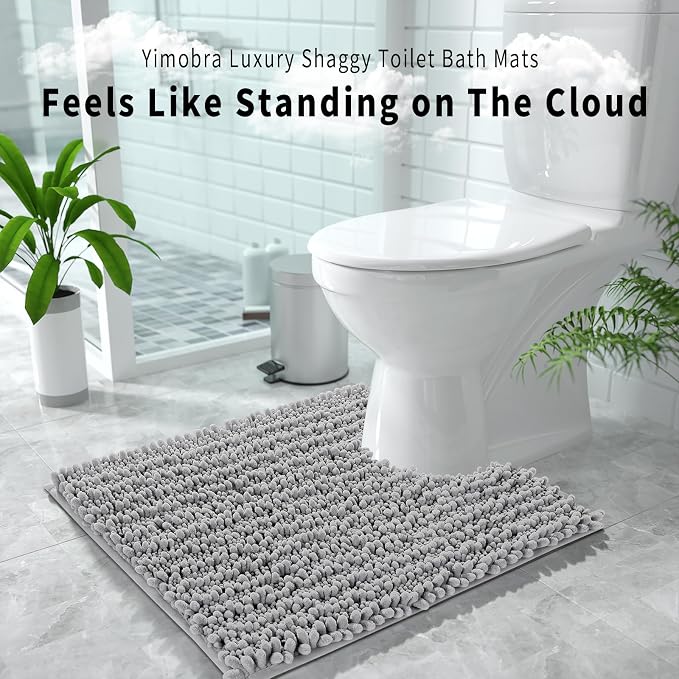 Yimobra Toilet Rug U Shaped Washable 24x24 Inch - Ultra Soft Absorbent Chenille Bath Rugs for Toilet, Quick Dry & Machine Washable, Non Slip Contour Bathroom Mat, Gray