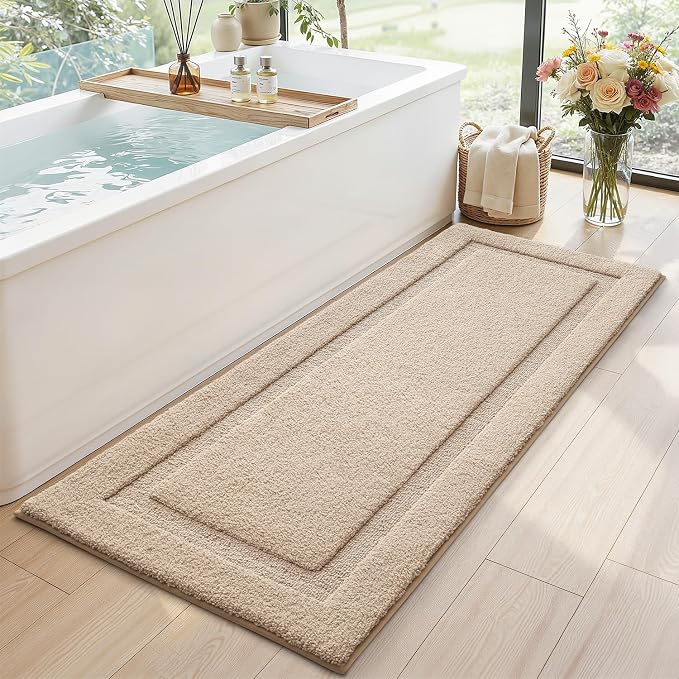 LUMI Extra Large Ultra Soft Bathroom Rugs Non Slip with Rubber Backing, Absorbent Washable Bath Mat Quick Dry, Upgraded Premium Microfiber Plush Carpet for Bathtub and Shower Floor, Beige, 24x60