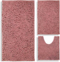 Bathroom Rugs Chenille 3-Piece Extra Soft and Absorbent Shag Bathroom Rugs, Machine Wash Mat, Strong PVC Non-Slip Underside, Plush Carpet Mats (Deep Pink)