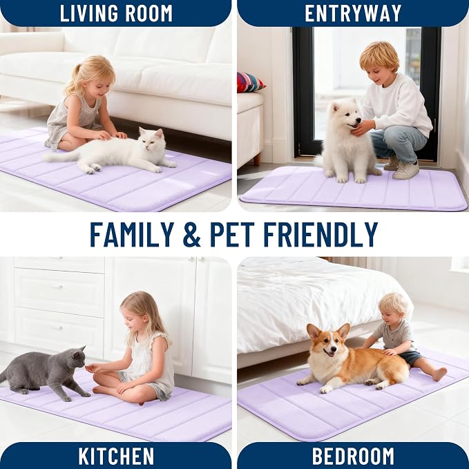 OLANLY Memory Foam Long Bathroom Rugs Runner 47x17, Super Soft Absorbent Bath Mat, Quick Dry, Machine Washable Shower Floor Rugs, Bathmat Carpet, Bathroom Home Decor Accessories, Lavender