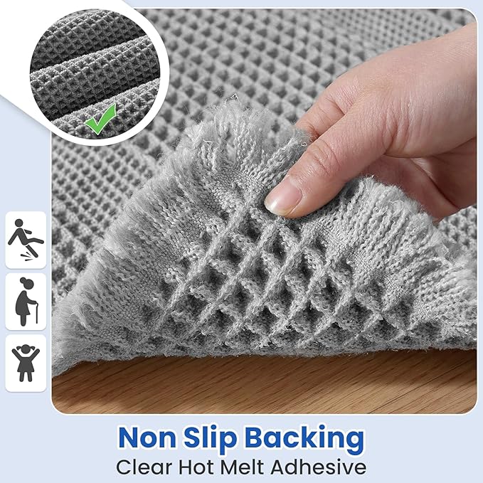 Waffle Bath Mat - Non Slip Bathroom Rugs - Washable Super Absorbent & Quick Dry Bath Mats with Tassels for Hallway Bedroom Laundry Room,24" x 72",Light Gray