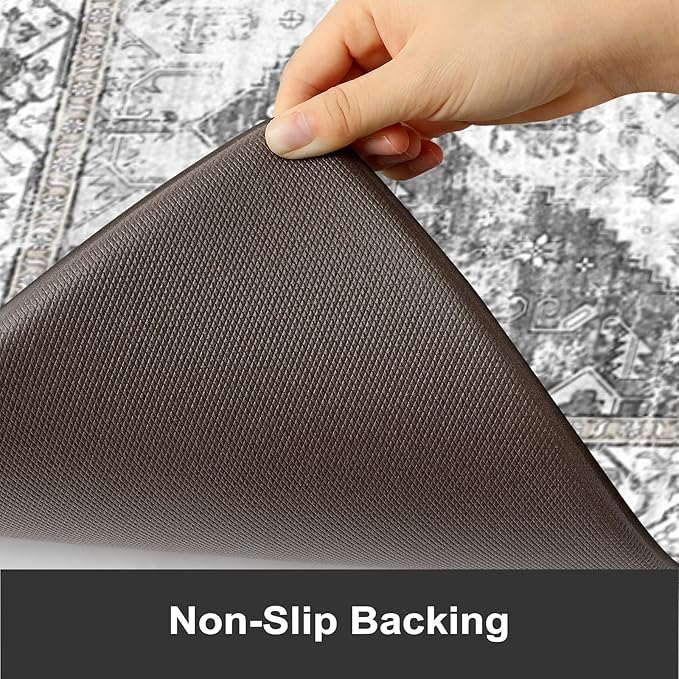 KIMODE Kitchen Rugs and Mats for Floor 2 Piece Cushioned Anti Fatigue Kitchen Mat Non-Skid Waterproof Kitchen Runner Rug Boho Laundry Room Rug for Kitchen Decor, Floors, Office, Desk, Grey Rug Set