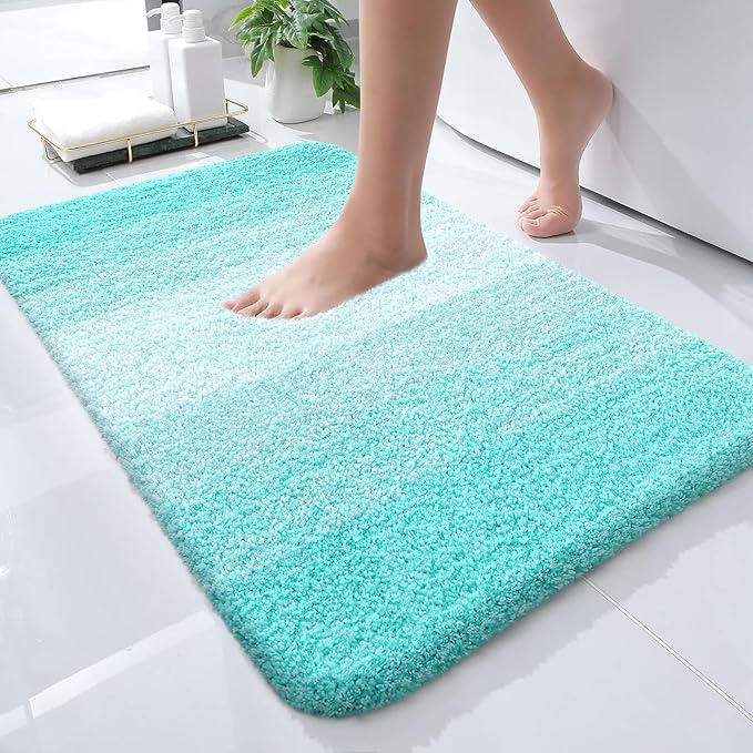 OLANLY Small Bathroom Rugs Mat 24x16, Extra Soft Absorbent Microfiber Bath Rugs, Rubber Backing, Quick Dry, Machine Washable Bath Mats for Bathroom Floor, Tub and Shower, Home Decor Accessories, Teal