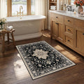 RELEANY Area Rugs Small 2'6"x4' Washable Non-Slip, Floral Vintage Distress Medallion Carpet for Kitchen Entryway Bathroom, Black Brown Neutral Dark Tan