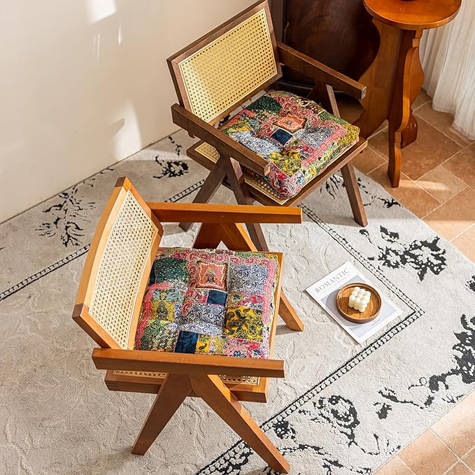 vctops Boho Paisley Chair Cushions with Ties Patchwork U-Shaped Soft Cozy Cotton Linen Chair Pads Non Slip Seat Cushions for Indoor Dining Room and Kitchen Chairs (Pink A,18"x18")