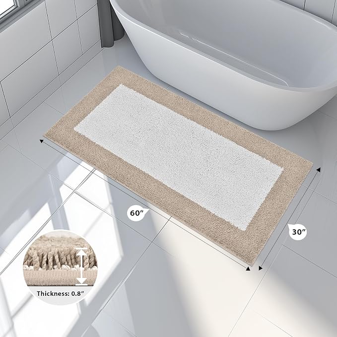 anllugs Bathroom Rugs 30" x 60", Non-Slip Extra Soft Absorbent Bath Rugs, Machine Washable Quick Dry Bath Mats for Bathroom Floor, Shower, Bathtub and Sink, Beige & White