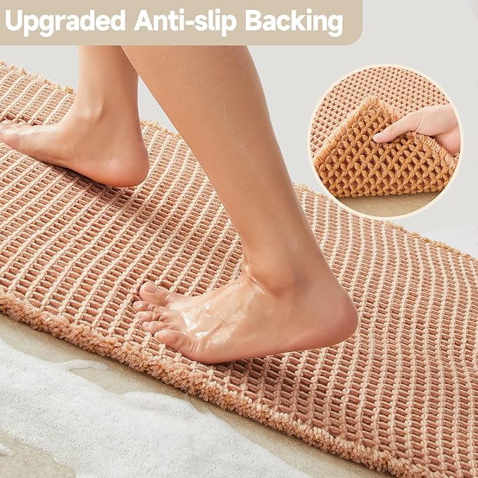 TYUU Waffle Bath Mat, Boho Bathroom Rugs Non Slip Washable Super Absorbent Quick Dry Bath Mat Farmhouse Bathroom Decor, 36"x24" Light Peach