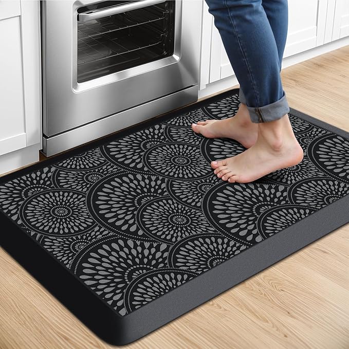 Mattitude 4/5 Inch Kitchen Mat, 17.3x28in Heavy Duty Ergonomic Comfort Foam Standing Desk Mat, Waterproof Non-Slip Standing Mats and Rugs for Kitchen, Office, Black