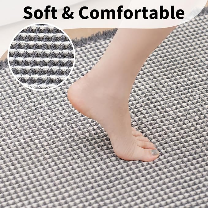 Waffle Bath Mat - Boho Bathroom Rugs Non Slip Washable, Super Absorbent & Quick Dry, Small Bath Mats Farmhouse Bathroom Decor, 18'' x 30'', Dark Grey and White