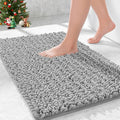 Bathroom Rugs Non Slip Washable 32x20, Extra Thick Soft Chenille Absorbent Bath Mat, High Density Barrier Non Slip Backing, Quick Dry Plush Shaggy Floor Carpet for Tub&Shower, Grey