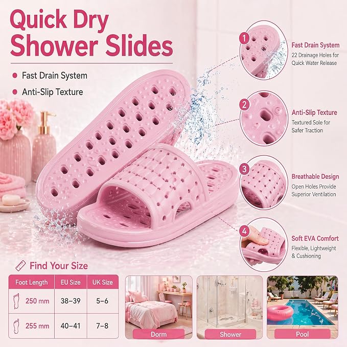 Hosuly 3-in-1 Dorm Shower Kit Large Mesh Shower Caddy, 2 Pack Quick Dry Microfiber Towels 28'' x 55''& Non-Slip Bathroom Shoes, and Quick Dry Gym Travel Kit for Women