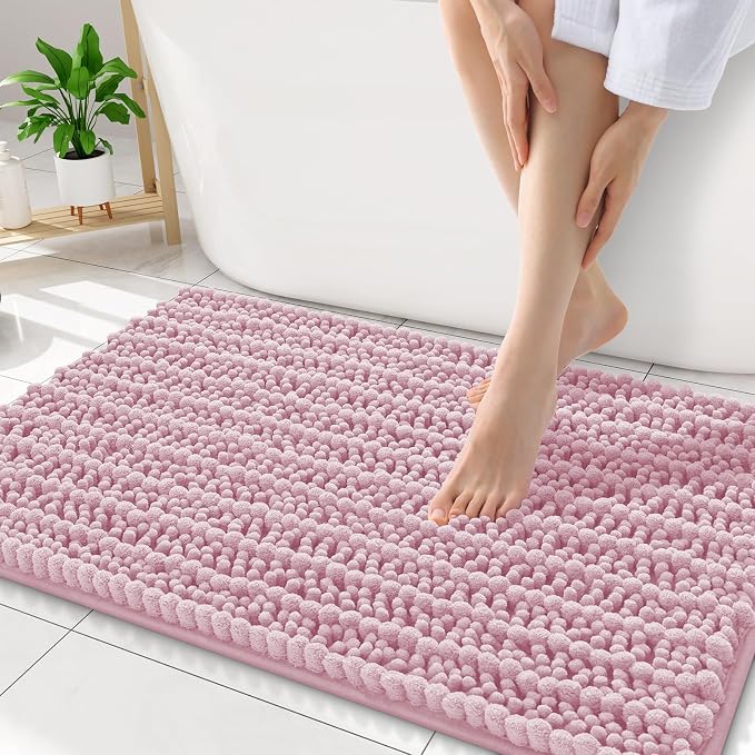 Smiry Bathroom Rugs Mat 34x21, Extra Soft Absorbent Chenille Bath Rugs, Non Slip Rubber Backing Machine Washable Quick Dry Bath Mats for Bathroom Floor, Tub, Shower, Home Decor Accessories, Dusty Rose