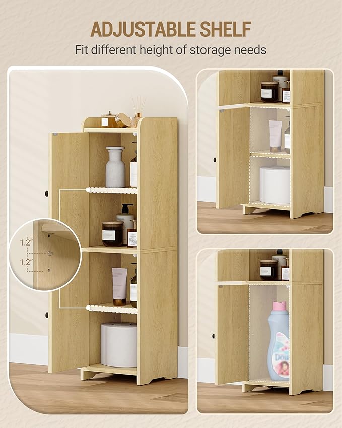 Hzuaneri Bathroom Storage Cabinet, Small Corner Floor Cabinet with 2 Doors and Adjustable Shelf, Narrow Toilet Paper Cabinets, Bathroom Organizer for Small Spaces, 7.9"D x 7.9"W x 29.5"H Rattan Yellow