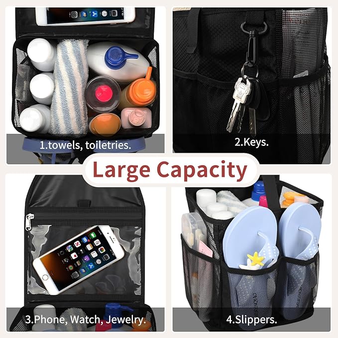 Ethereal Hanging Mesh Shower Caddy Portable for College Dorm Room Essentials, Large Capacity Shower Bag for Guys/Girls, for Beach, Swimming, Gym