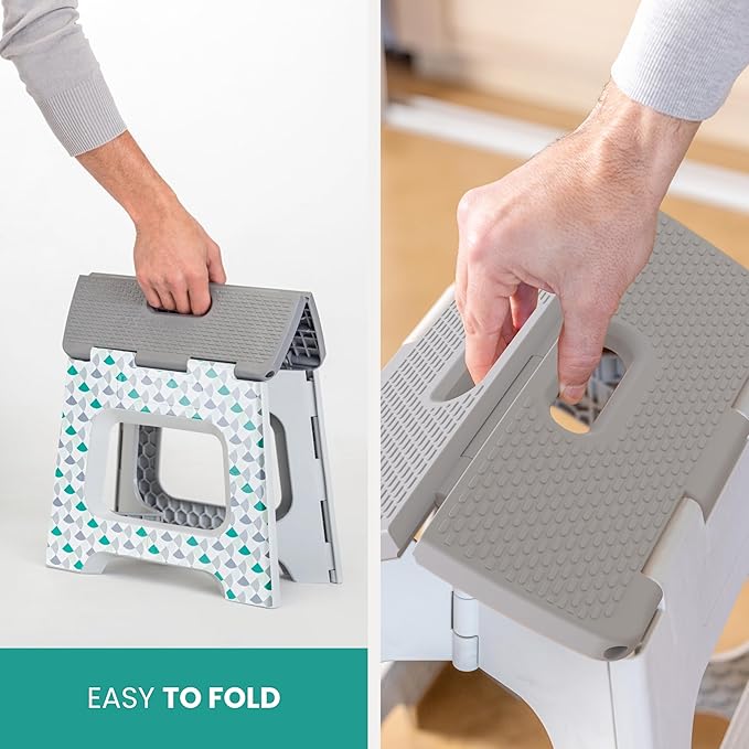 Vigar Compact Folding Step Stool - 10-1/2 Inch Foldable Step Stool for Adults, Lightweight Portable Stool with Handle, Non Slip Step Stool, Space Saving Stool up to 330 lb - Geometric Body