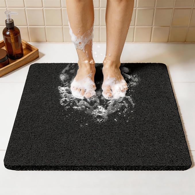Joyhalo Shower Mat Bathtub Mat Non Slip, Bathmats Non Slip, Quick Drying Foot Scrubber Loofah Mats for Shower, Tub, Bathroom, Home, 24x24inch, Black