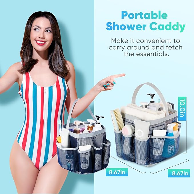 EUDELE Mesh Shower Caddy Portable for College Dorm Room Essentials, 8-Pocket Large Capacity Shower Bag for Beach, Swimming, Gym Pack