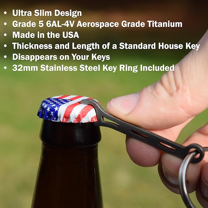 Gear Infusion Brew Soldier Bottle Opener - Thin Titanium Bottle Opener with Key Ring - Made in the USA (Sandblasted)