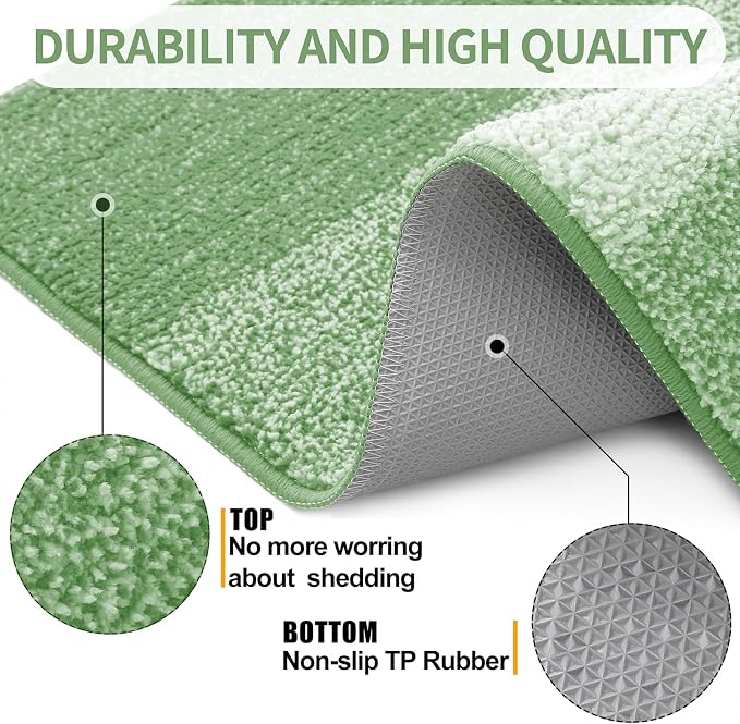 Kitinjoy Indoor Outdoor Door Mat, 59x36 Non-Slip Absorbent Dirt Trapper, Low-Profile Washable Inside Entrance Front Floor Mat, Sturdy Soft Entry Doormats for Entryway, Sage Green