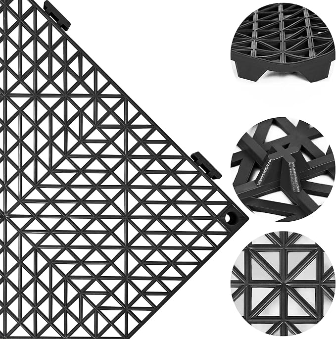 ToLanbbt Modular Interlocking Cushion 12P 11.8" x11.8" Interlocking Rubber Floor Drain Holes Non-Slip Splicing Drainage Mats for Deck, Shower, Kitchen, Drain Pool, Indoor Outdoor (Grey Black)
