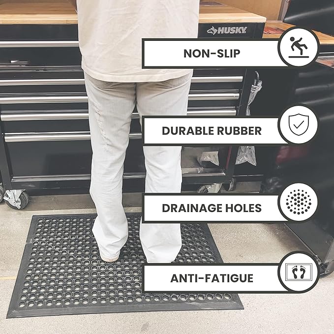 Envelor 2 Pack Anti Fatigue Mats for Kitchen Floor, Rubber Bar Mats, Non Slip Commercial Floor Mat with Drainage Holes, Indoor Outdoor Rubber Mat for Restaurant, Garage, Entryway 24 x 36 in