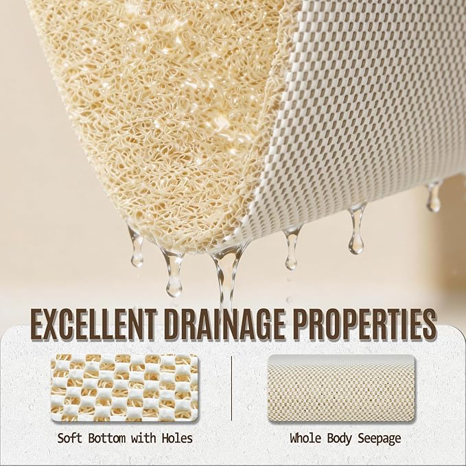Joyhalo Shower Mat Bathtub Mat Non Slip, Bathmats Non Slip, Quick Drying Foot Scrubber Loofah Mats for Shower, Tub, Bathroom, Home, 30x17inch, Beige