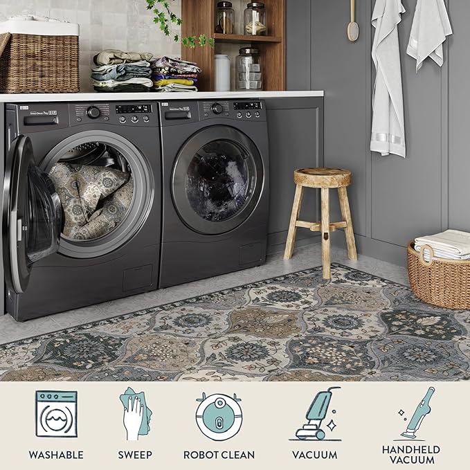 Lahome Moroccan Trellis Area Rug, 2x3 Entryway Rug Non-Slip Washable Indoor Door Mat, Small Oriental Accent Throw Carpet for Bedroom Kitchen Entry Bathroom Elise, Grey