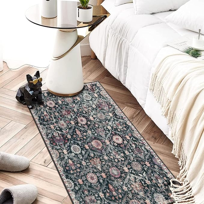 Lahome Kitchen Rugs Non Slip Washable Rugs for Entryway, 2x4 Rug Non-Slip Moroccan Trellis Ultra-Thin Indoor Door Mat Small Carpet for Bathroom Bedroom Entry Elise, Black/Multi