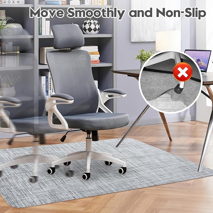 Sycoodeal Office Chair Mat for Hardwood & Tile Floor,Computer Gaming Chair Mat for Rolling Chairs Non-Curve, Anti-Slip, Heavy Duty Floor Protector for Home Office,Grey (40" x 55")
