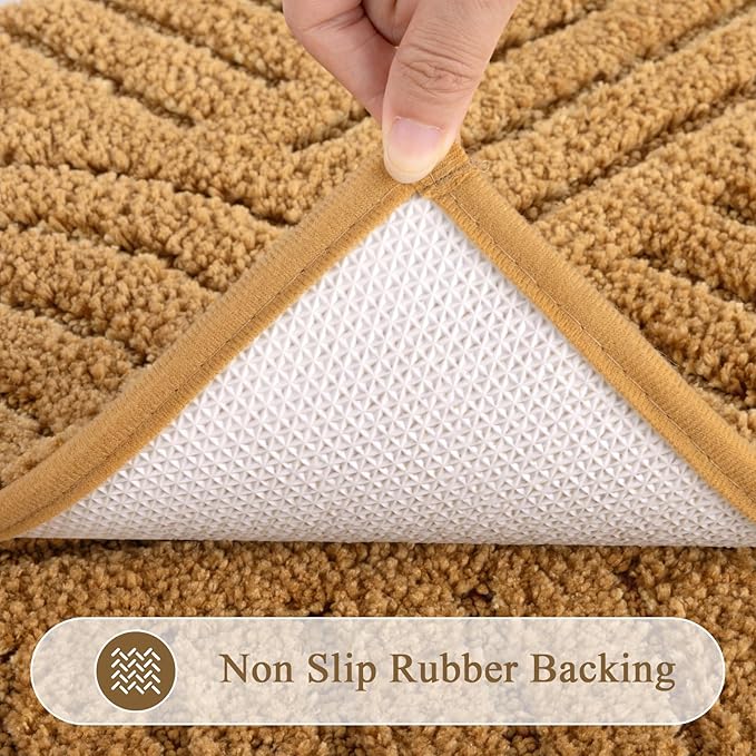 SHACOS Boho Bathroom Rugs 24"x36" Extra Soft Absorbent Microfiber Bath Mats Home Decor Non Slip Carpet Machine Washable Shaggy Bath Rugs for Bath Room Shower Bathtub, Mustard 2' x 3'