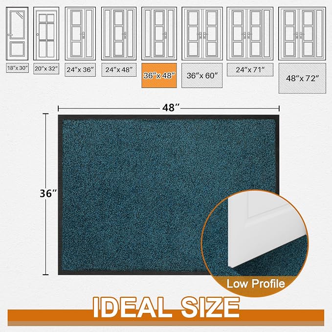 Mibao Front Door Mat Indoor Entrance, 48" x 36", Dirt Trapper Welcome Mat for Outdoor Indoor, Non-Slip Waterproof Doormat, Durable Machine Washable Low Profile Entry Rug for Back Door Outside,Grey