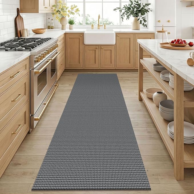 KOZYFLY 3x6 Washable Runner Rug, Non Slip Wide Runners for Hallway, Woven Large Entryway Runners, Braided Floor Carpet Runner for Entry, Kitchen, Bedside, Hall, Grey/Dark Grey
