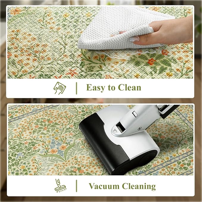 Collive Anti Fatigue Mats for Kitchen Floor, Waterproof Non Skid Kitchen Rugs Sets of 2 Vintage Floral Desk Rug, Foam Comfort Standing Mat for Office, Sink, Laundry, Light Green