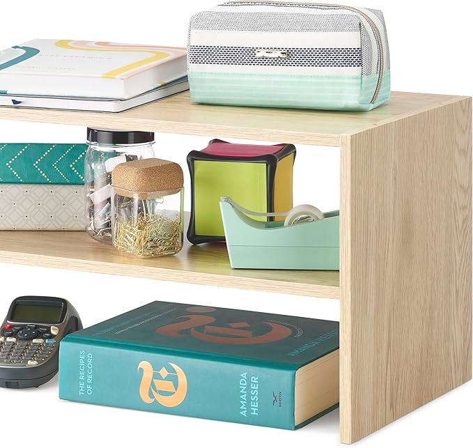 Whitmor Wood Stackable 2-Shelf Shoe Rack, White Oak, 31 inches