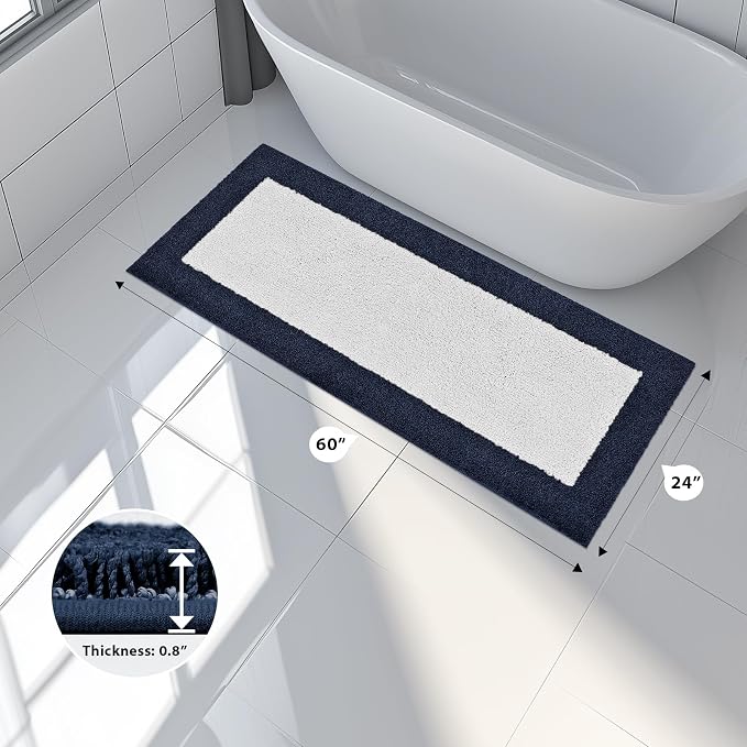 anllugs Bathroom Rugs 24" x 60", Non-Slip Extra Soft Absorbent Bath Rugs, Machine Washable Quick Dry Bath Mats for Bathroom Floor, Shower, Bathtub and Sink, Navy Blue & White