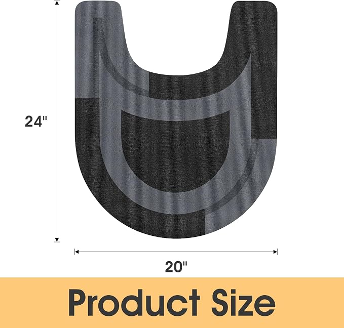 ACCUMTEK Non Slip Bath Mat, Thin Bathroom Rugs Fit Under Door, Quick Dry Bath Mats, Machine Washable Bath Rugs for Bathroom, Bathtub & Kitchen, Black/Bordered/U-Shaped 24"x20"