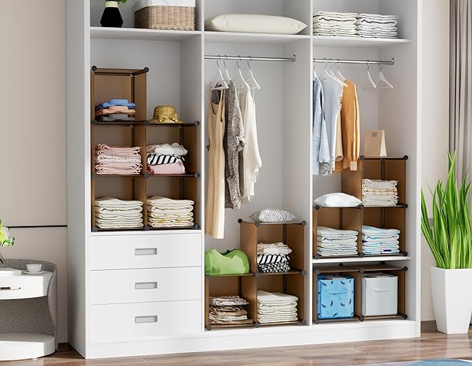 6-Cube Storage Organizer, Closet Organizer Storage Shelf Bookcase Bookshelf with Metal Hammer, Storage Cubes Organizer Cabinet for Kids, Closet, Bedroom, Bathroom, (11.8x11.8x11.8 inch)