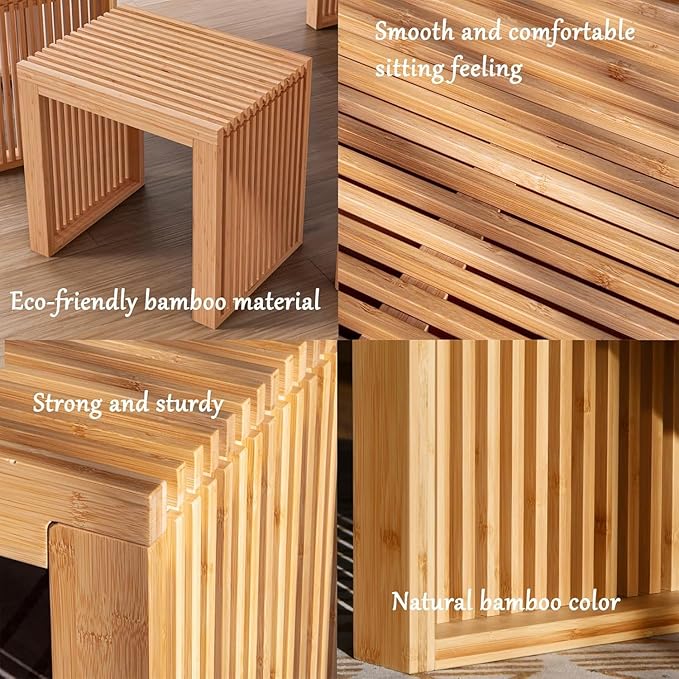 APRTAT Small Bamboo Dining Bench, 17inch Farmhouse Decor Indoor Kitchen Table Bench, Entryway Shoe Rack Bench, Outdoor Bench, Solid Bamboo Benches for Living Room, Hallway, Bedroom, Bathroom