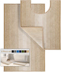 Bathroom Rugs Sets 2 Piece, Toilet Rugs U-Shaped, Contour Bath Mat Set for Toilet Bathroom, Soft Absorbent Chenille Bath Carpet, Quickly Dry, Washable (Beige, 32" x 20" + 24" x 20")