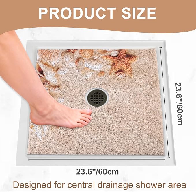 Square Shower Mat Non Slip: 24x24 Inch Extra Large Shower Mats with Drain Hole in Middle -Anti Slip Shower Mats for Inside Shower -Loofah Shower Floor Mat Bath Mat for Shower Stall Bathtub Elderly